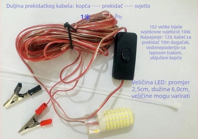 Podvodna svjetlosna lampica za pecanje - LED, 12V, vodootporna, visoka svjetlina