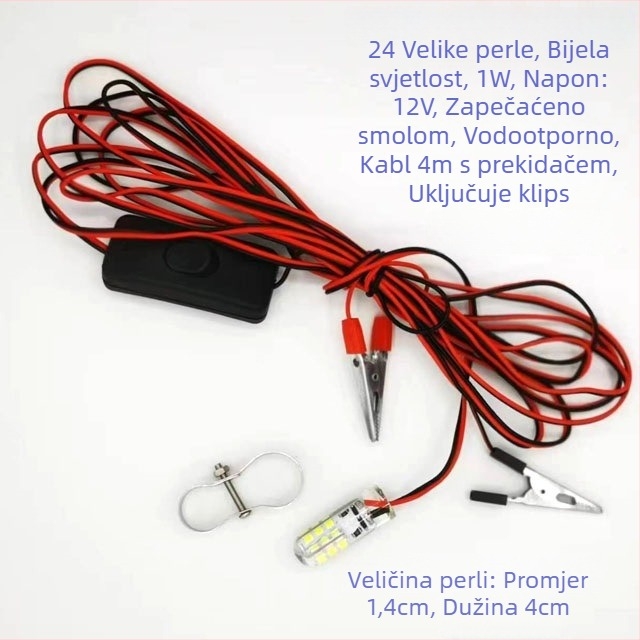 Podvodna svjetlosna lampica za pecanje - LED, 12V, vodootporna, visoka svjetlina