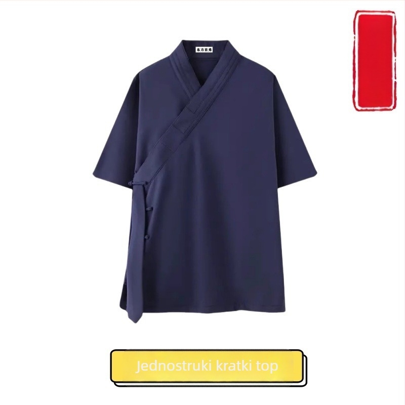 Taoistička roba s tri ovratnika, ljetni unisex outfit za Tai Chi, stil Wudang, kratka roba s nagnutim ovratnikom