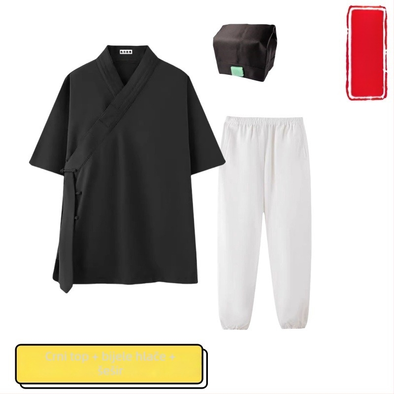 Taoistička roba s tri ovratnika, ljetni unisex outfit za Tai Chi, stil Wudang, kratka roba s nagnutim ovratnikom