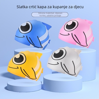 Dječja silikonska kapa za plivanje s otiskom zlatne ribice, vodootporna, visoka elastičnost, pogodna za dugu kosu