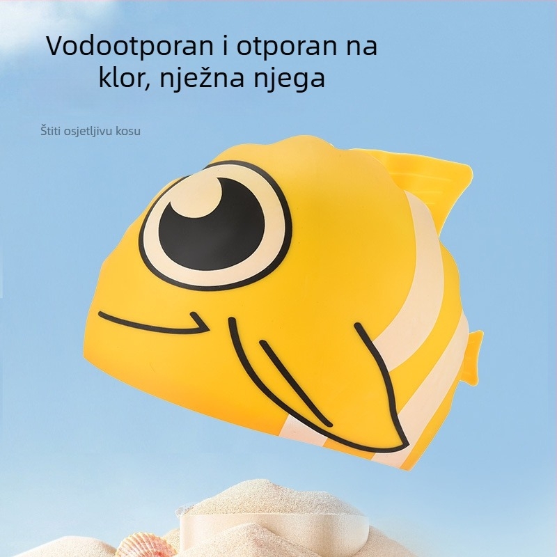 Dječja silikonska kapa za plivanje s otiskom zlatne ribice, vodootporna, visoka elastičnost, pogodna za dugu kosu