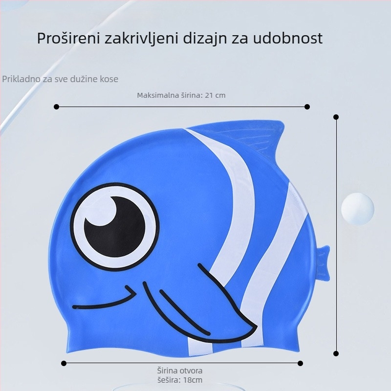 Dječja silikonska kapa za plivanje s otiskom zlatne ribice, vodootporna, visoka elastičnost, pogodna za dugu kosu