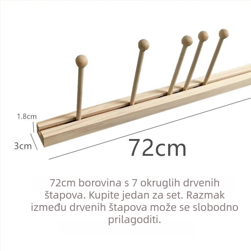 Zidni izložbeni stalak s kliznim drvenim štapovima za prikaz futrola za telefone, čarape i nakit – proljeće 2025