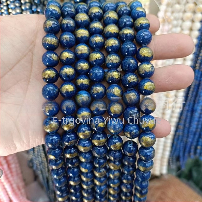 Zlatno-toni okrugli prirodni kamenčići, 8 mm, ahat i nefrit, slobodne perle za DIY narukvice
