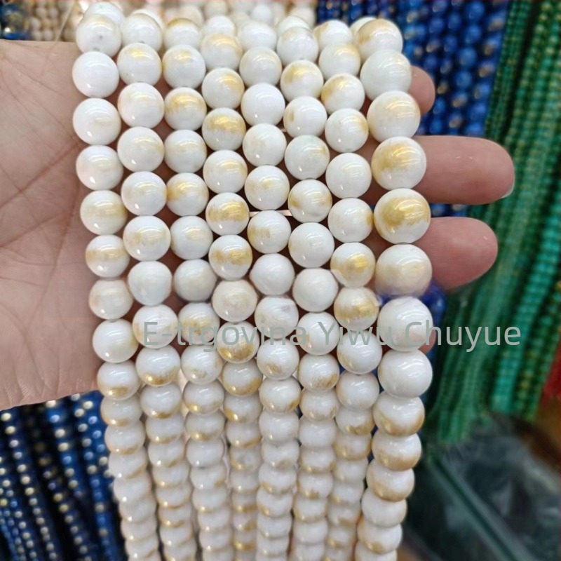 Zlatno-toni okrugli prirodni kamenčići, 8 mm, ahat i nefrit, slobodne perle za DIY narukvice
