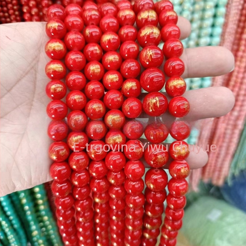 Zlatno-toni okrugli prirodni kamenčići, 8 mm, ahat i nefrit, slobodne perle za DIY narukvice