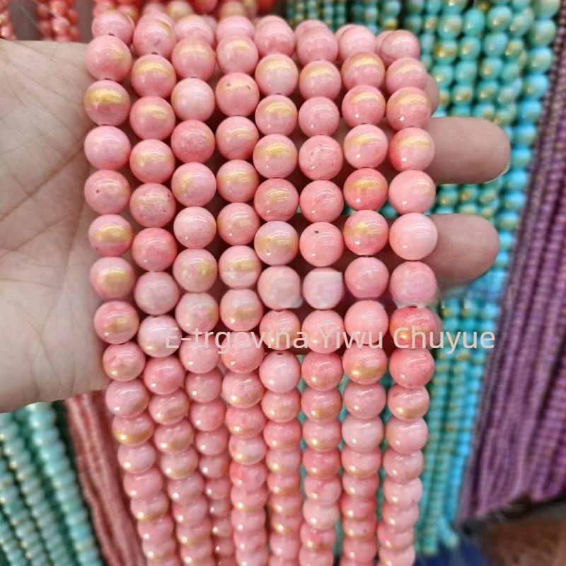 Zlatno-toni okrugli prirodni kamenčići, 8 mm, ahat i nefrit, slobodne perle za DIY narukvice