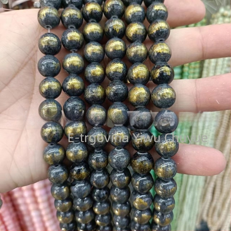 Zlatno-toni okrugli prirodni kamenčići, 8 mm, ahat i nefrit, slobodne perle za DIY narukvice