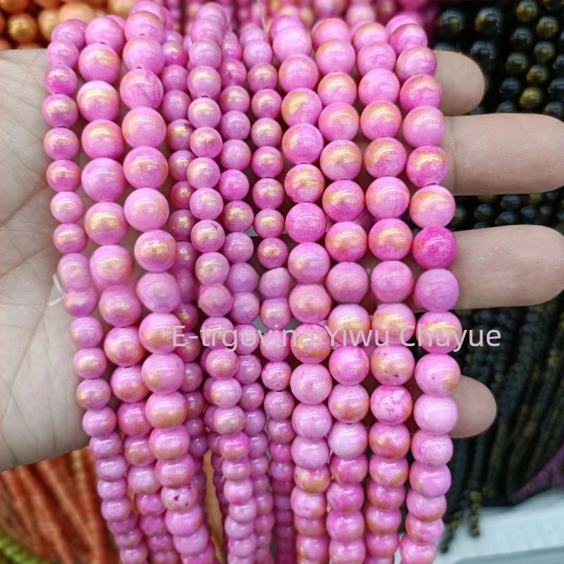Zlatno-toni okrugli prirodni kamenčići, 8 mm, ahat i nefrit, slobodne perle za DIY narukvice