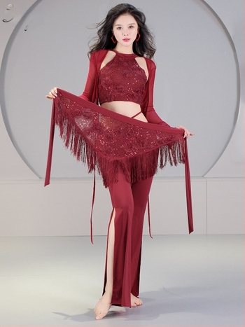 Set kostima za belly dance s 3D cvijetom od paet, kristalna pamuk i mreža, glavni materijal spandeks, ljeto 2023, za žene 25–29