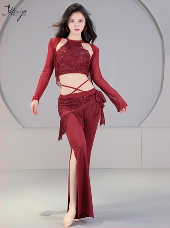 Set kostima za belly dance s 3D cvijetom od paet, kristalna pamuk i mreža, glavni materijal spandeks, ljeto 2023, za žene 25–29