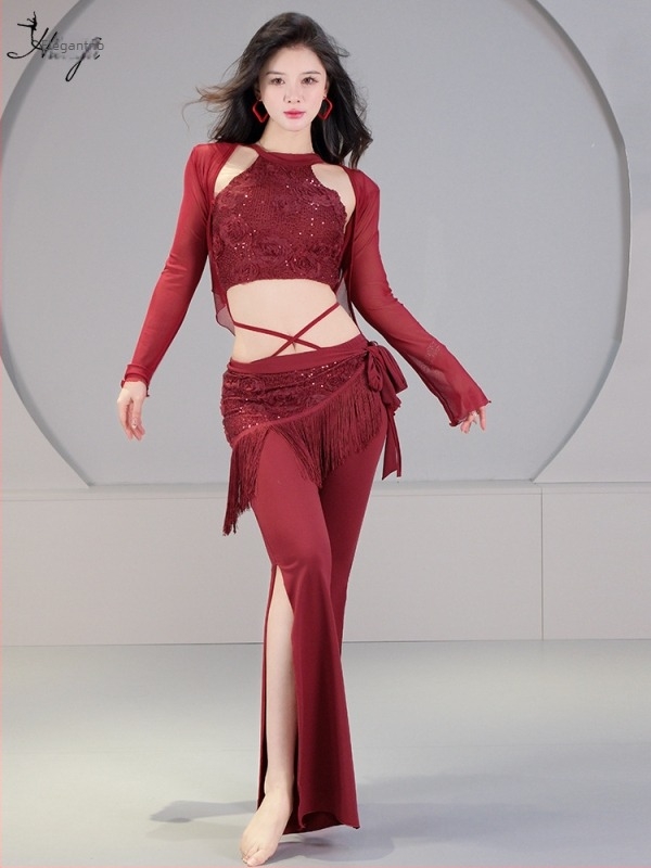 Set kostima za belly dance s 3D cvijetom od paet, kristalna pamuk i mreža, glavni materijal spandeks, ljeto 2023, za žene 25–29