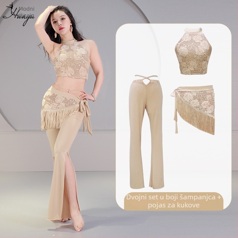 Set kostima za belly dance s 3D cvijetom od paet, kristalna pamuk i mreža, glavni materijal spandeks, ljeto 2023, za žene 25–29