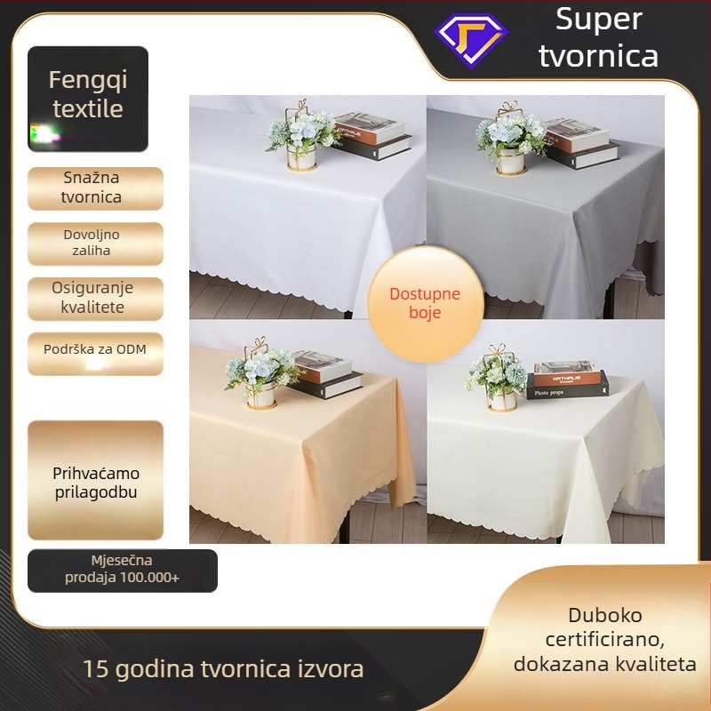 Na skladištu: jednobojni pravokutni stolnjak, pogodan za hotele i vjenčanja, vodootporan i otporan na masnoće, poliester, ravna tkanina, moderan stil.