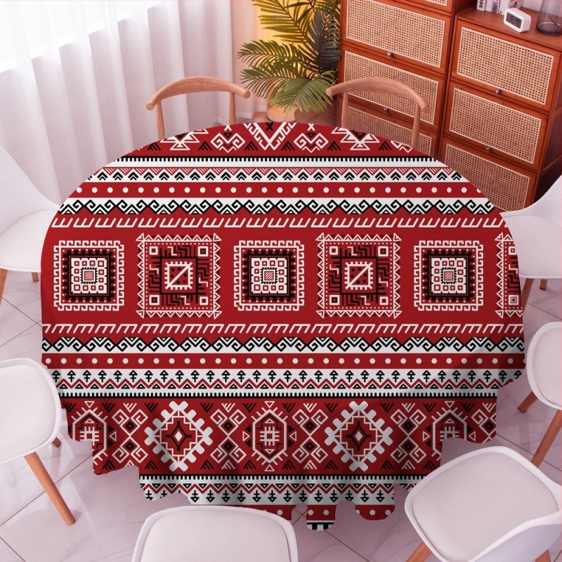 Boemski okrugli stolnjak, 100% poliester, vodootporan, otporan na prašinu, otporan na visoke temperature