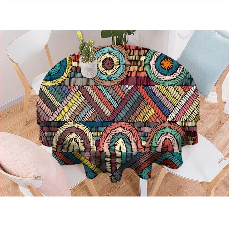 Boemski okrugli stolnjak, 100% poliester, vodootporan, otporan na prašinu, otporan na visoke temperature