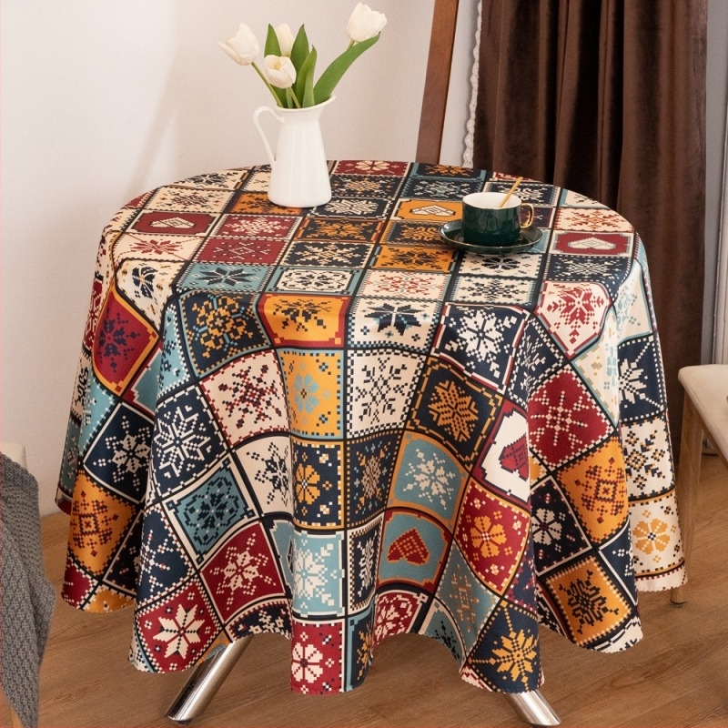 Boemski okrugli stolnjak, 100% poliester, vodootporan, otporan na prašinu, otporan na visoke temperature