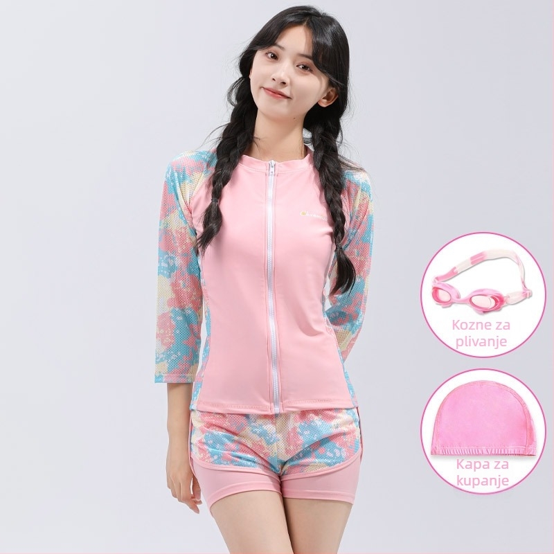 Dvodjelni kupaći kostim za djevojčice s UV zaštitom, poliester tkanina s podstavom, za plivanje
