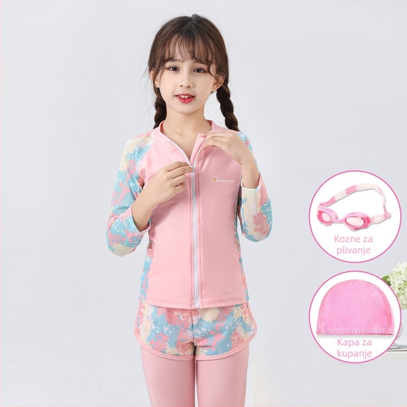 Dvodjelni kupaći kostim za djevojčice s UV zaštitom, poliester tkanina s podstavom, za plivanje