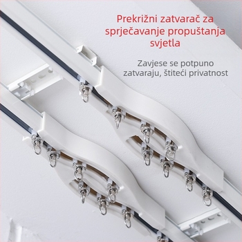 Aluminijski tračnik za zavjese, tih rad, gornja ili bočna ugradnja, jednostruki i dvostruki klizni, ravna tračnica