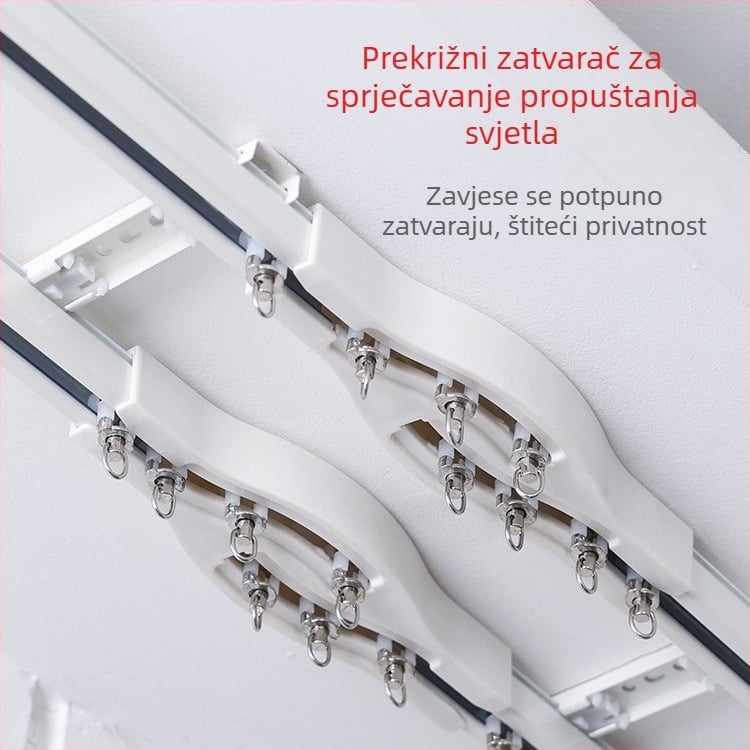 Aluminijski tračnik za zavjese, tih rad, gornja ili bočna ugradnja, jednostruki i dvostruki klizni, ravna tračnica