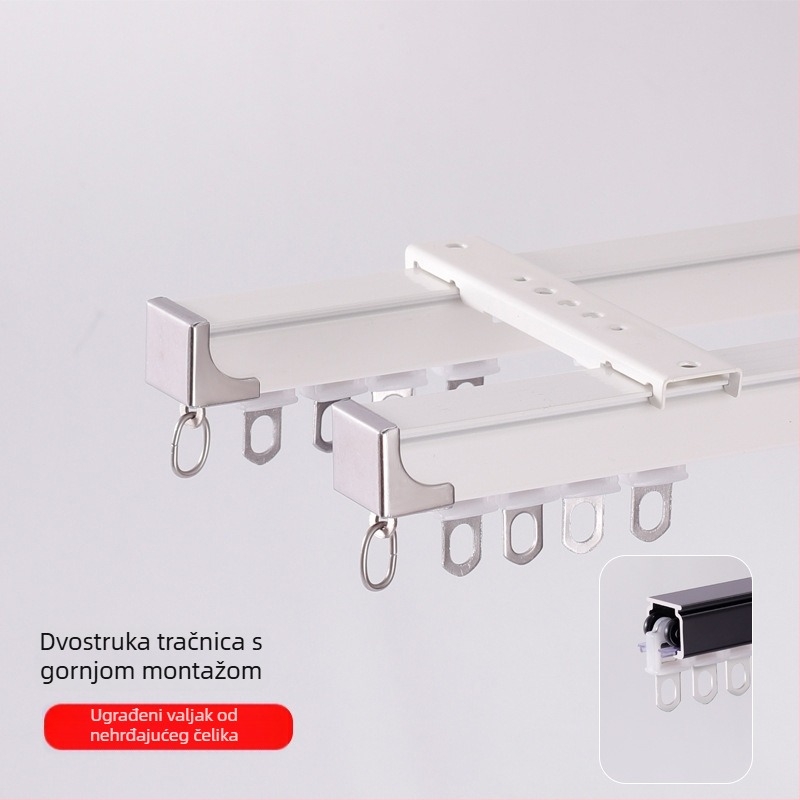 Aluminijski tračnik za zavjese, tih rad, gornja ili bočna ugradnja, jednostruki i dvostruki klizni, ravna tračnica