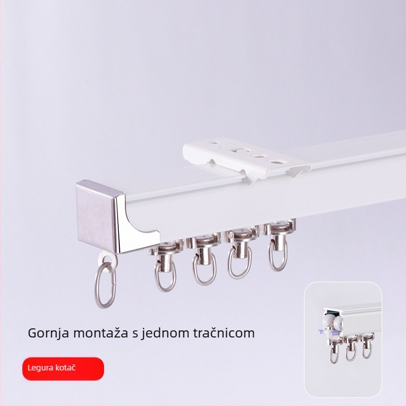 Aluminijski tračnik za zavjese, tih rad, gornja ili bočna ugradnja, jednostruki i dvostruki klizni, ravna tračnica
