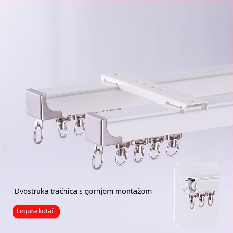 Aluminijski tračnik za zavjese, tih rad, gornja ili bočna ugradnja, jednostruki i dvostruki klizni, ravna tračnica