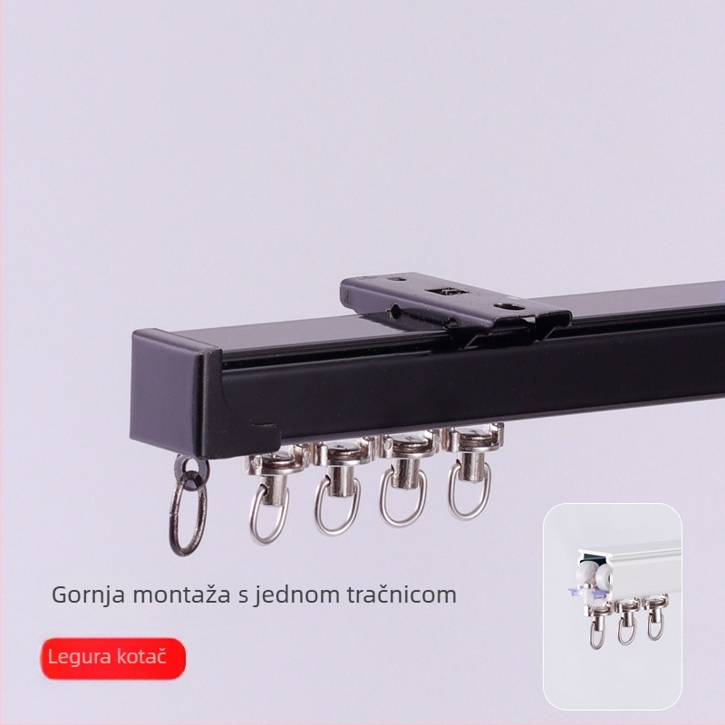 Aluminijski tračnik za zavjese, tih rad, gornja ili bočna ugradnja, jednostruki i dvostruki klizni, ravna tračnica