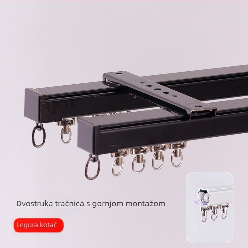 Aluminijski tračnik za zavjese, tih rad, gornja ili bočna ugradnja, jednostruki i dvostruki klizni, ravna tračnica