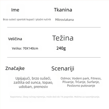 Plažni ručnik, mikrovlakana, otisnuta, prilagodljiva (200–300 g; 288d vlakna)