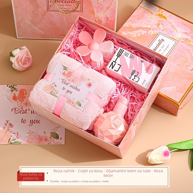 Set ručnika u poklon kutiji (3 kom) od koralnog velura, poliester 84,5% i najlon, brenda Shulan duo, mogućnost prilagodbe