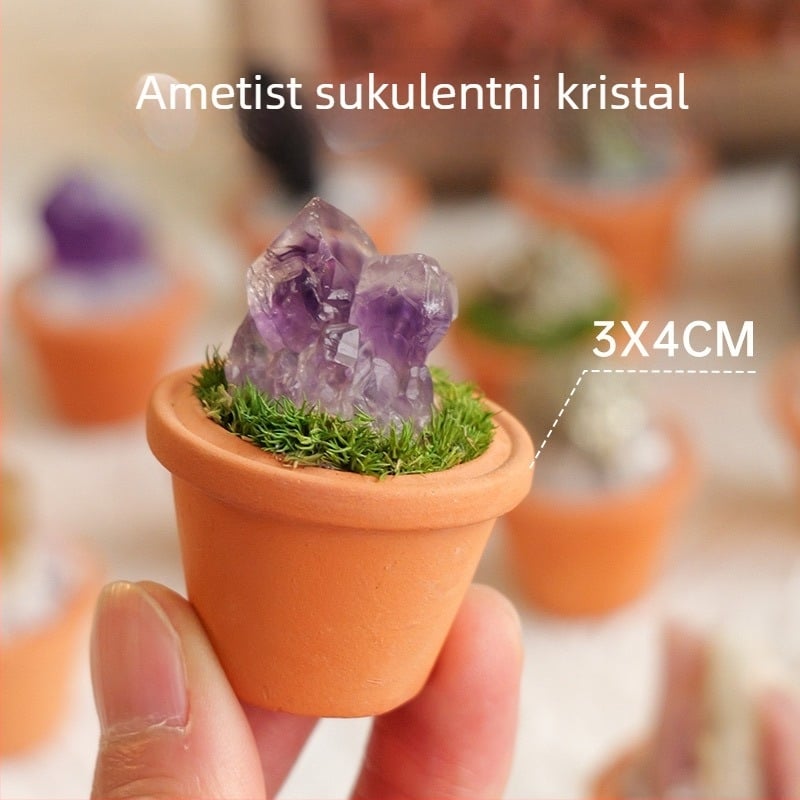 Sirovi kristalni kamen – ukras za automobil i stolni mikro pejzaž u keramičkoj posudi – moderan minimalistički stil