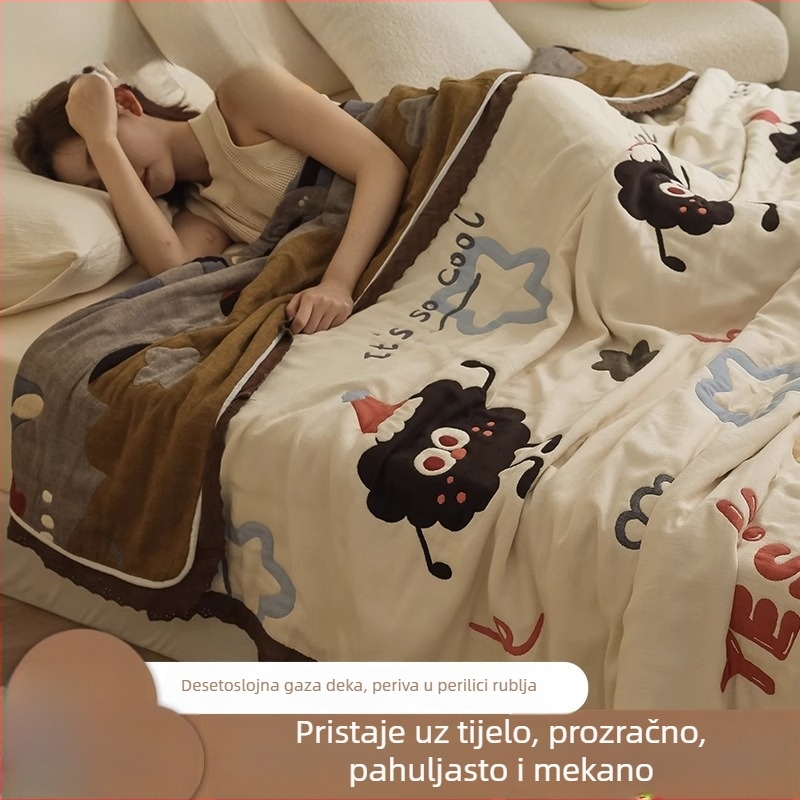 Deset slojeva gaze, 100% pamuk, deka-ručnik za kauč, ljeto, s motivom crtani