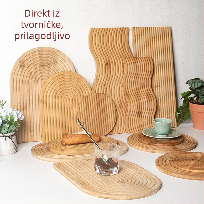 Bambusni pladanj za čaj s nepravilnim rubom i uzorkom vodnih valova, moderan minimalistički dizajn, pogodan za čaj, kavu, kruh i peciva