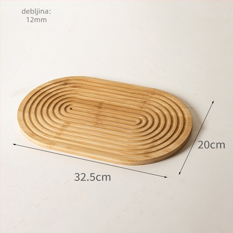 Bambusni pladanj za čaj s nepravilnim rubom i uzorkom vodnih valova, moderan minimalistički dizajn, pogodan za čaj, kavu, kruh i peciva