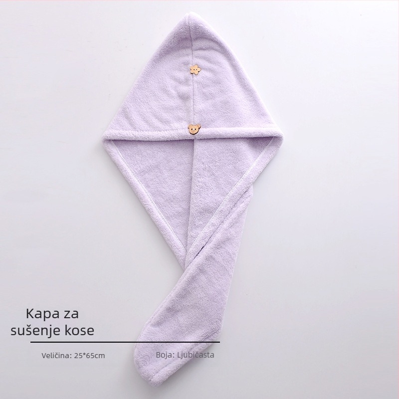 Odrasla žena koralni plišasti kupaći ogrtač, kopča, nosi se kao ručnik, brzo se suši kapa za kosu