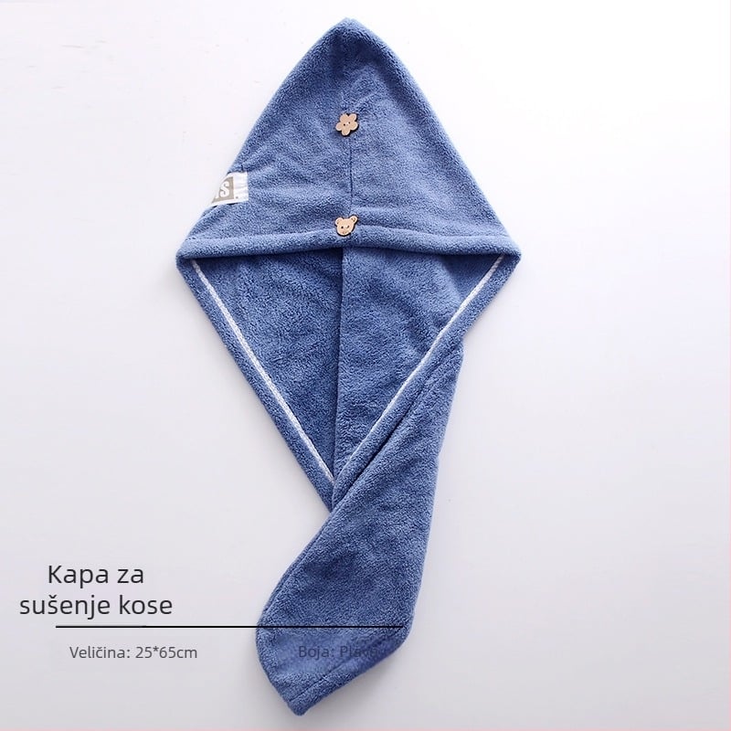 Odrasla žena koralni plišasti kupaći ogrtač, kopča, nosi se kao ručnik, brzo se suši kapa za kosu