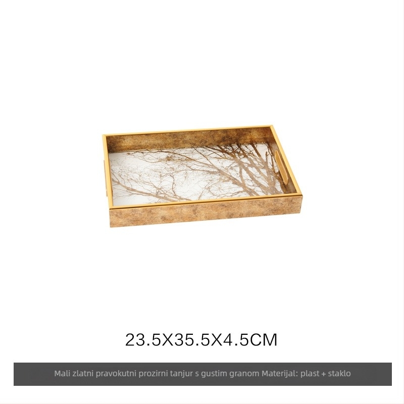 Staklena dekorativna pladnja, moderan minimalistički stil, standardno pakiranje, pogodna za dnevni boravak – stol za kavu, posuda za pohranu