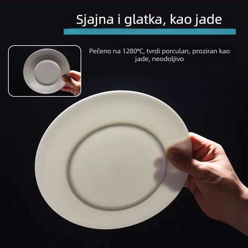 Okrugla ploča od kostnog porcelana, premaz preko glazure, ispis logotipa, mogućnost prilagodbe