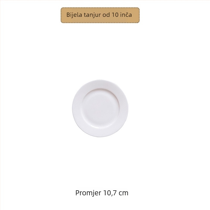 Okrugla ploča od kostnog porcelana, premaz preko glazure, ispis logotipa, mogućnost prilagodbe