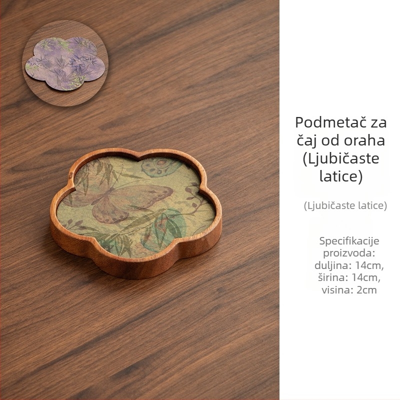 Drveni tanjur za čaj od orahovog drveta, u novokineskom stilu s zen inspiracijom, jastučić za čajnu krpu i držač za čajnik