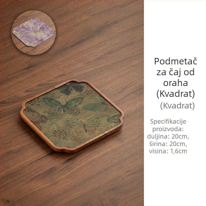 Drveni tanjur za čaj od orahovog drveta, u novokineskom stilu s zen inspiracijom, jastučić za čajnu krpu i držač za čajnik