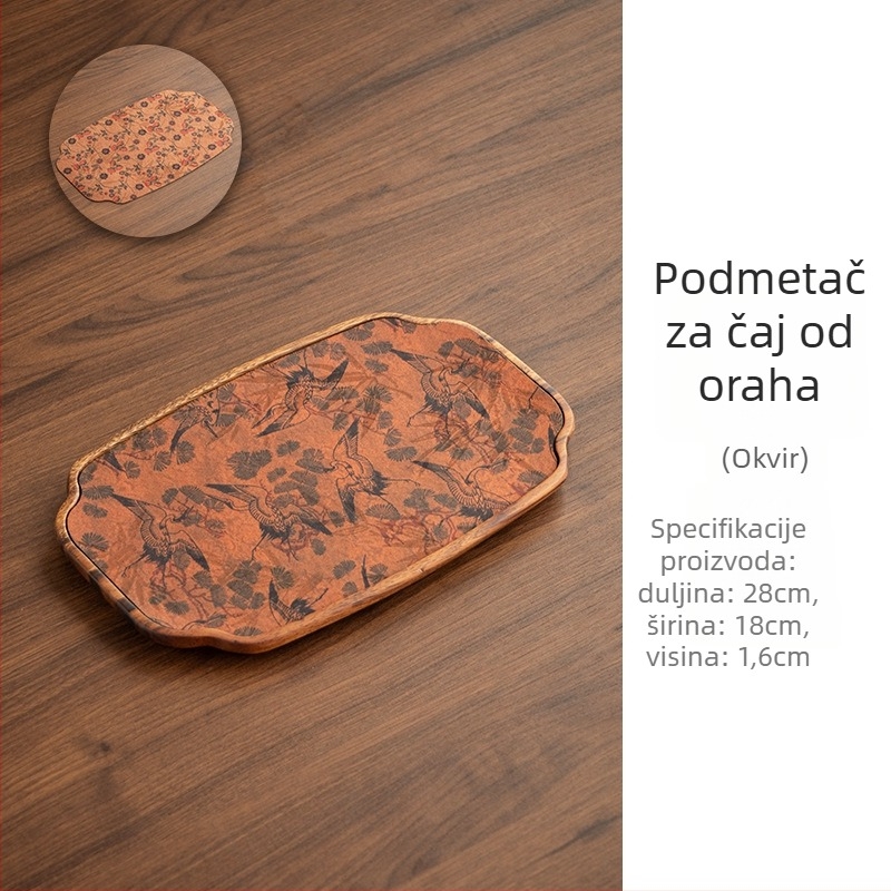 Drveni tanjur za čaj od orahovog drveta, u novokineskom stilu s zen inspiracijom, jastučić za čajnu krpu i držač za čajnik