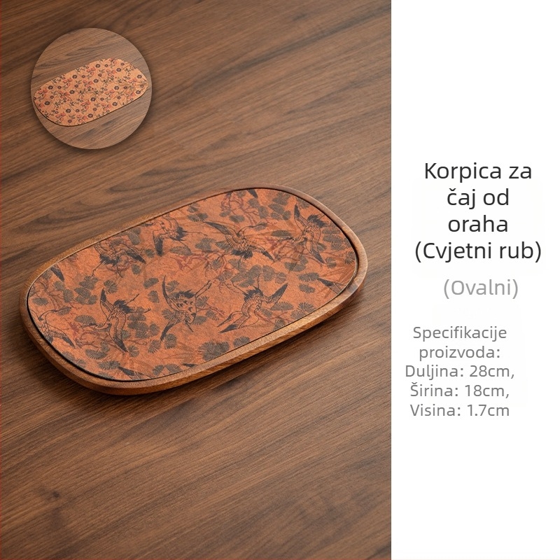 Drveni tanjur za čaj od orahovog drveta, u novokineskom stilu s zen inspiracijom, jastučić za čajnu krpu i držač za čajnik