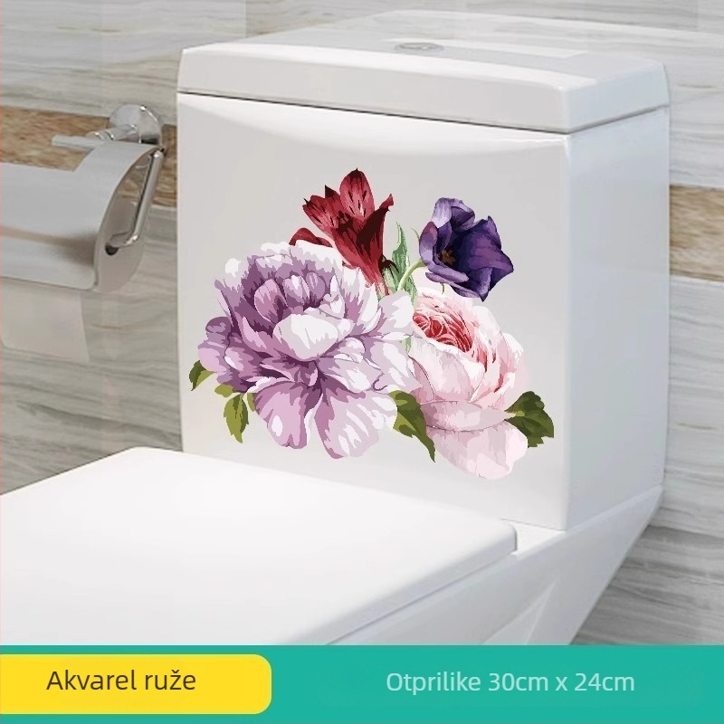 Naljepnica za WC s cvjetnim motivom, PVC materijal, za kupaonicu