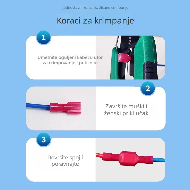 Pružinski muški i ženski brzi konektori za električno ožičenje, krimpanje, 0.5-6 mm², pakiranja: 100 ili 200 kom