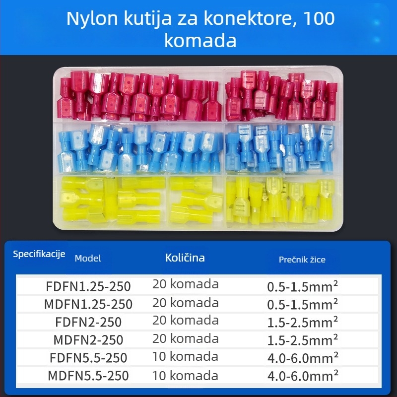 Pružinski muški i ženski brzi konektori za električno ožičenje, krimpanje, 0.5-6 mm², pakiranja: 100 ili 200 kom