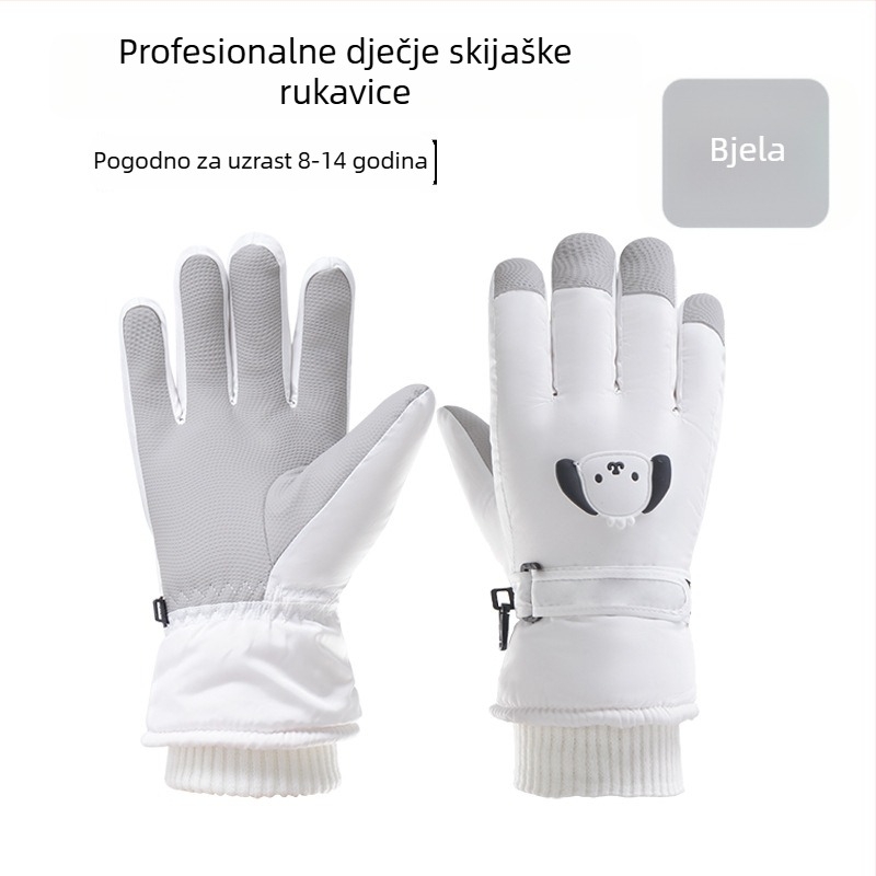 Dječje rukavice za skijanje s karikaturnim uzorkom, topla velur-pamučna podstava, vodootporne, kompatibilne s zaslonom osjetljivim na dodir